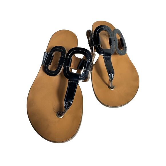Paul Green sandals Tortoise Patent Leather black brown cut out thong Sz 42 US 10 - Picture 1 of 10